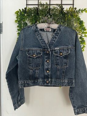 Guess Dark Blue Washed Denim Cropped Jacket